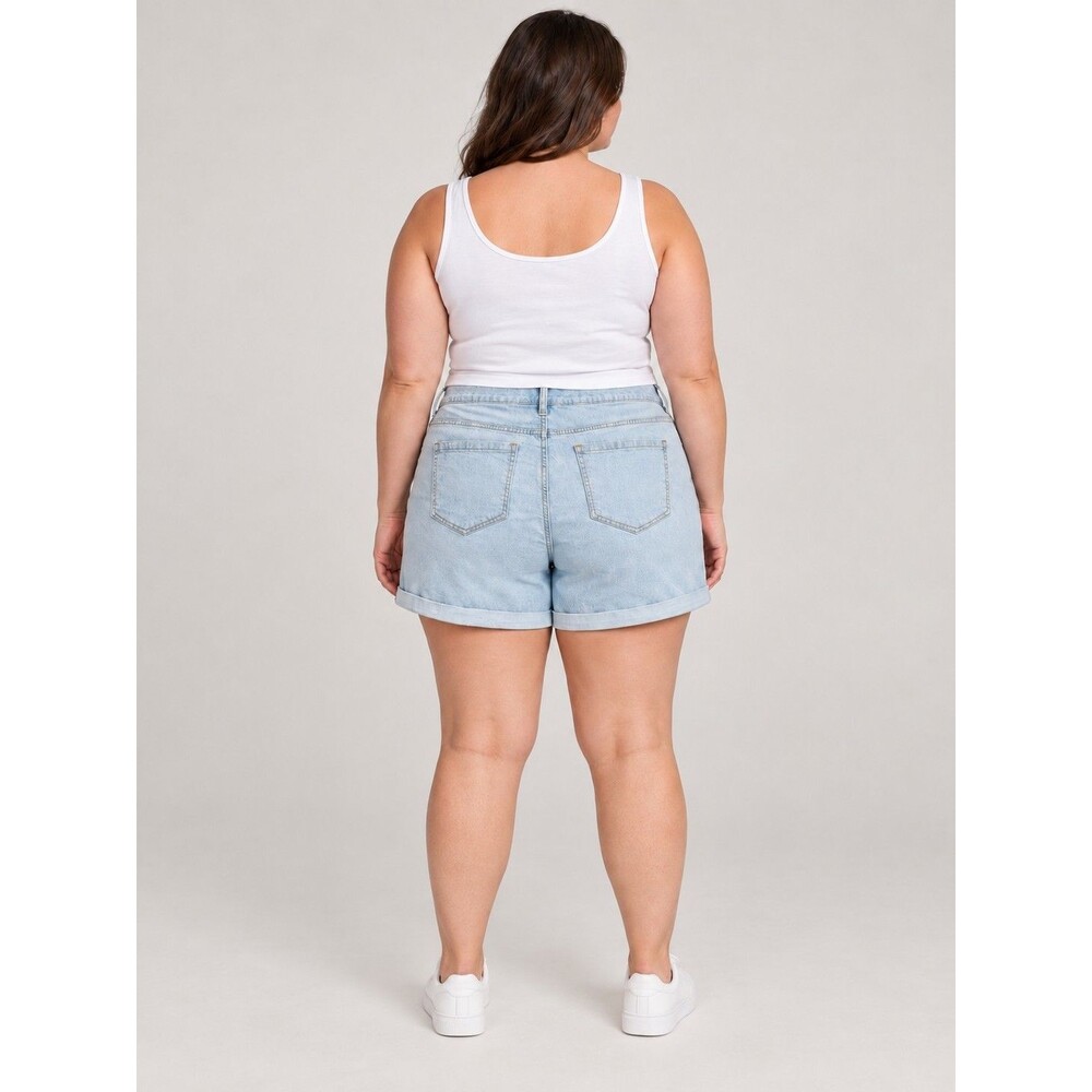 Time and Tru Women’s Plus Size XXL Light Wash Denim Cuffed Shorts Mid Rise...